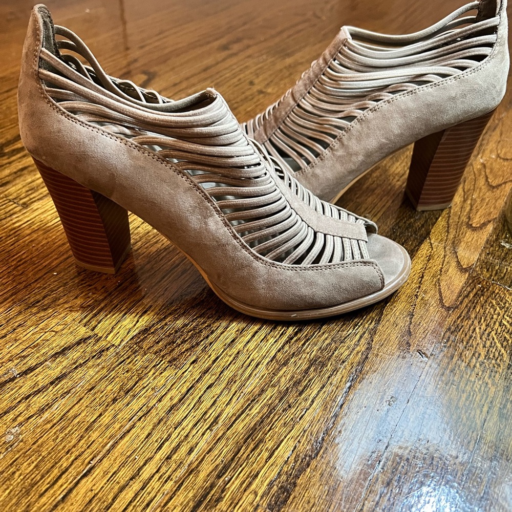 MIA Tan Heeled Pumps with Strappy Design